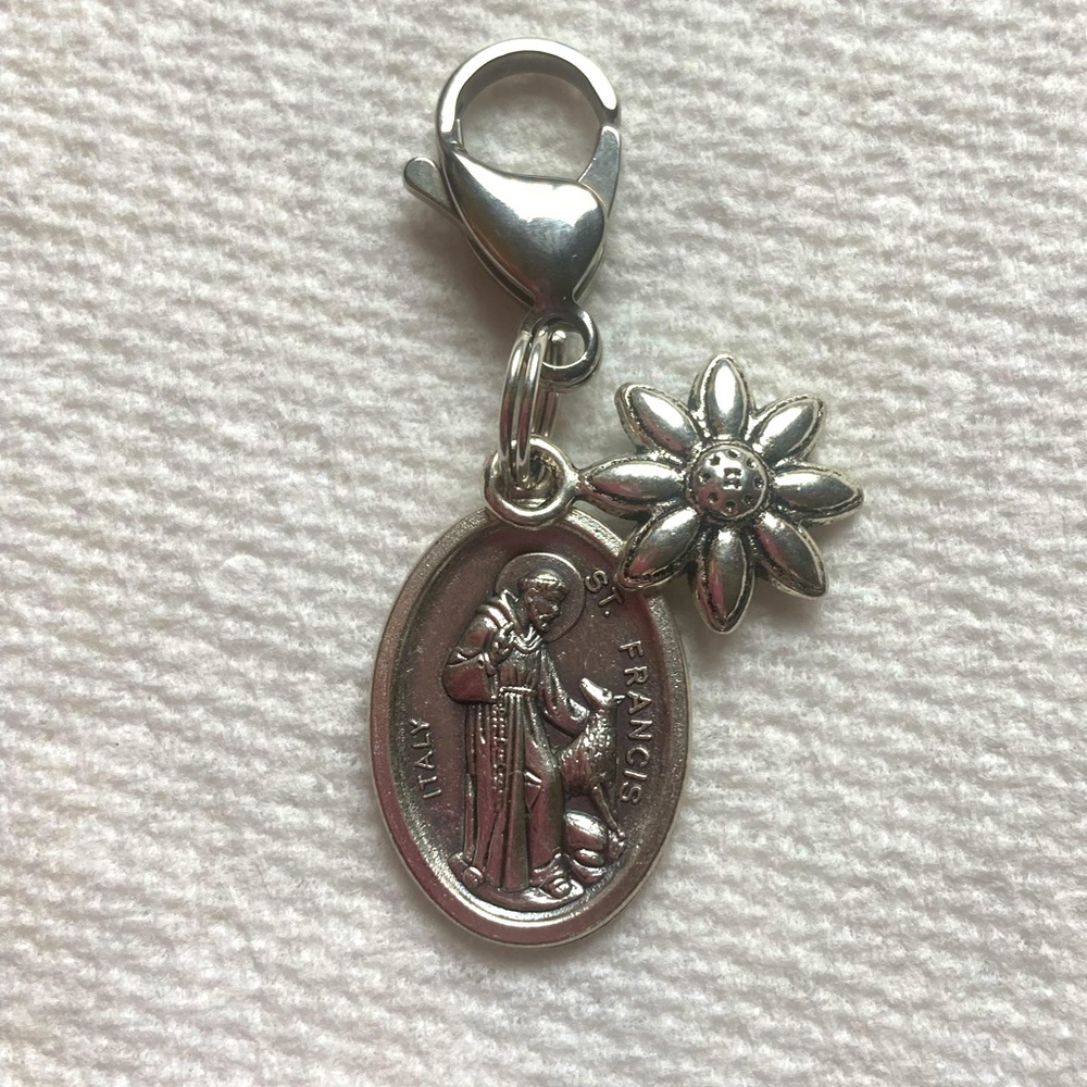 Clip on St. Francis medal / Daisy flower pet charm